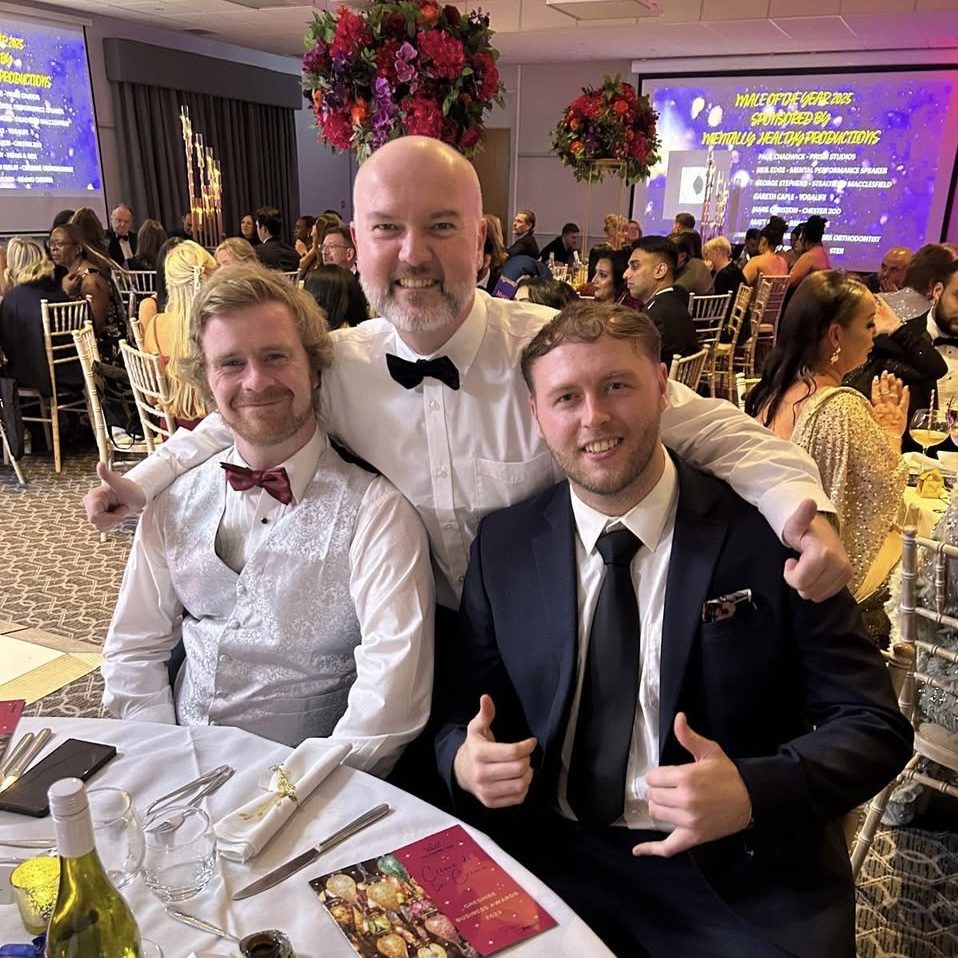 Stu,Ash and Aled from Ethical Workforce Solutions after winning Best Business Start-Up 2025 at the Crème de la Crème Cheshire Business Awards 