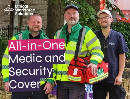 Security and medic cover team supporting a concert or festival event